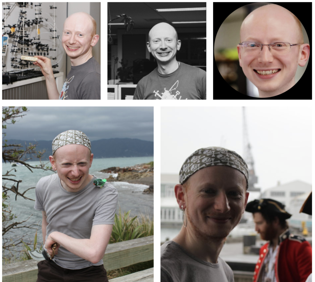 A collage of five photos of my friend John